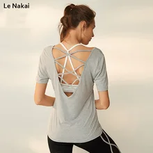 Le Nakai открытая рубашка для йоги спинка крест-накрест Быстросохнущий Топ Для Йоги дышащий топ с коротким рукавом для спортзала