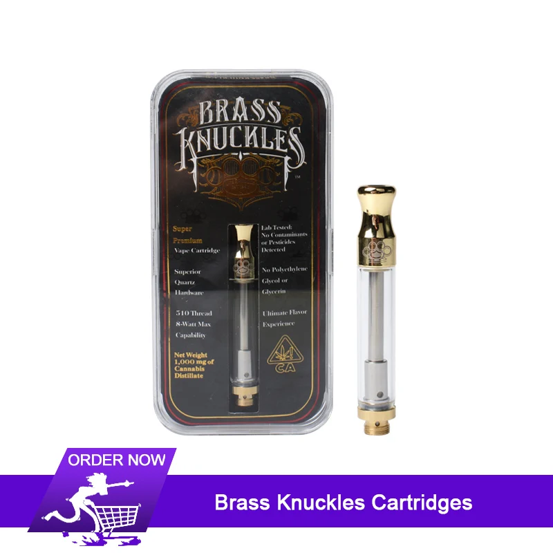 

10pcs Brass Knuckles Cartridges Pyrex Glass 1.0ml Gold BUD Touch Thick Oil Atomizer Vape Pen CBD Tank Drip tip With Logo