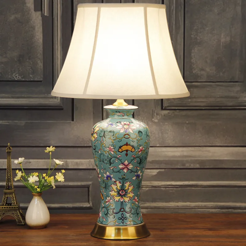 Art Chinese porcelain ceramic table lamp bedroom living room wedding table lamp Jingdezhen ceramic table lamps for bedroom