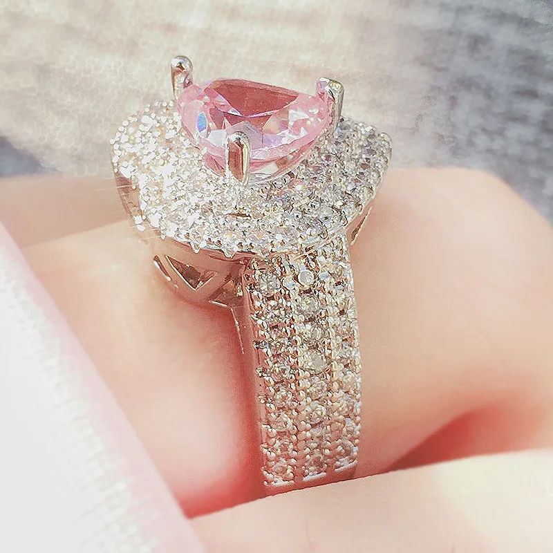 

Pink White Ring with Peach Heart Wedding Ring for Women Heart Cute LOVE Zircon Engagement Femme Bijoux Bague z81025-3