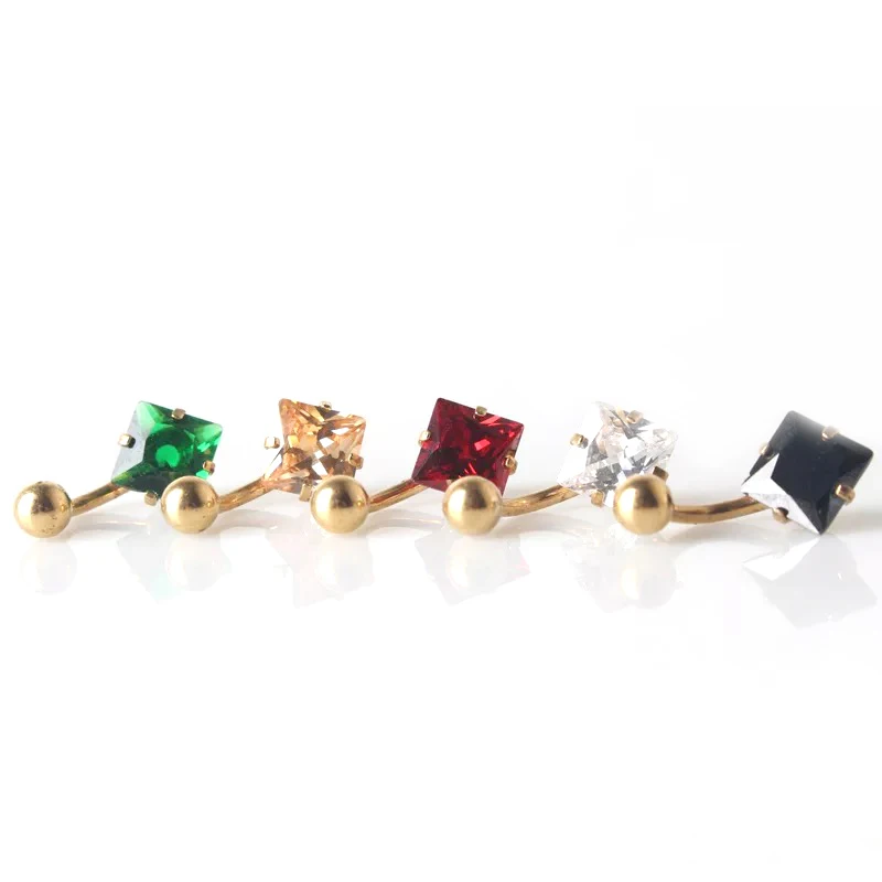 

Matewei Belly Rings Navel Piercing Stainless Steel Jewelry Square Crystal Button Ring Bars Navel Ring Women Jewelry For Women
