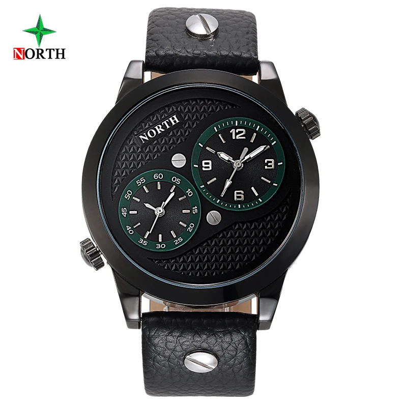 Роскошный бренд north Dual Time дисплей мужские спортивные часы кожаные