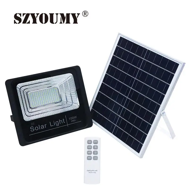 

SZYOUMY Solar Led Flood Light Outdoor 100W 60W 40W with Timer Remote Control Light Sensor Solar Floodlight with Power Indicator