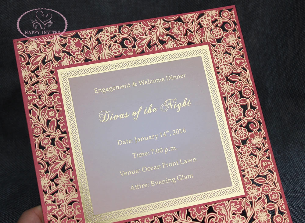 HI3025 - 09 Custom Luxury Wedding Invitation Cards in Laser Cut Design Made in China