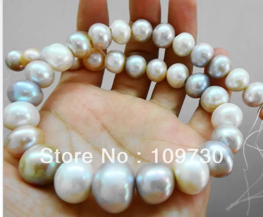 

Jewelry 0012072 TOP HUGE 18"16MM NATURAL SOUTH SEA GENUINE WHITE GOLD GRAY PEARL NECKLACE 14KGP