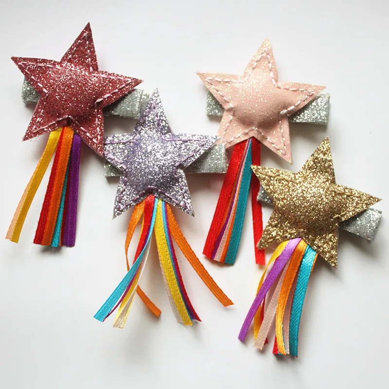 

20pcs/lot Peach Pink Girl Glitter Felt Hair Clip Star Shape Modish Girls Kids Gold Hairpin Elegant Girls Hair Accessory Lovely