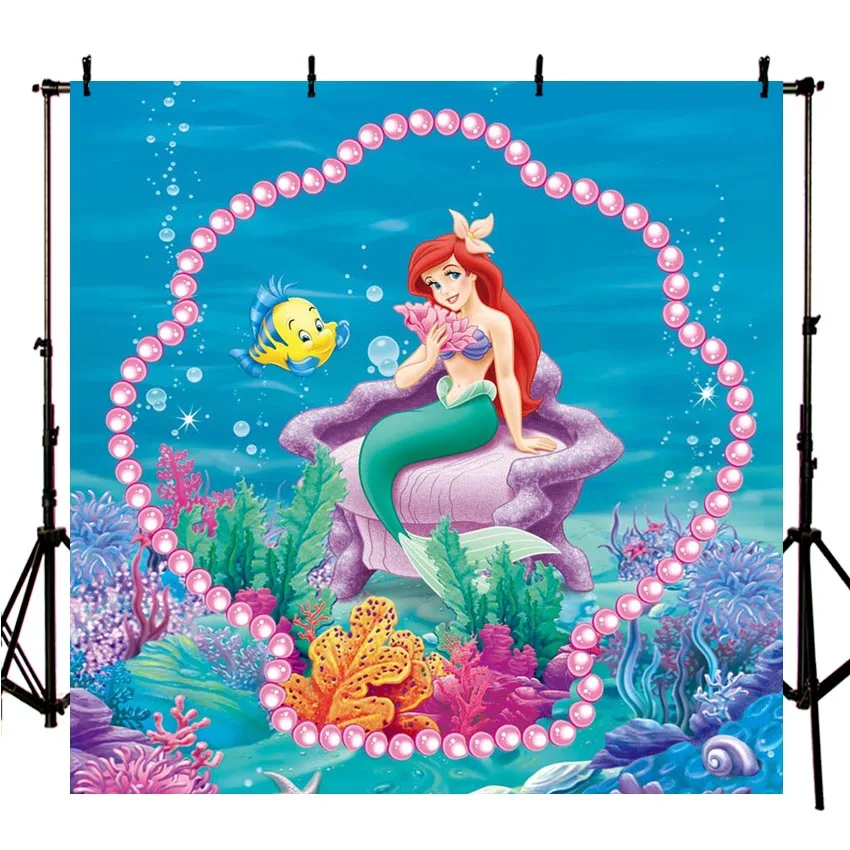 

NeoBackCartoon Bubbles Under Sea Ariel Princess Little Mermaid pearl Rocks Corals Custom Photo Studio Backdrop Background