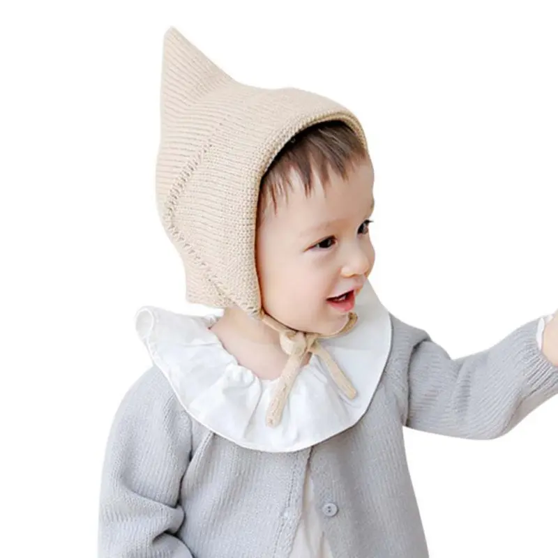 Зима для новорожденных девочек и мальчиков шапки на шнуровке Цвет ребенка капот для новых шпиль ведьмы вязаная шапка