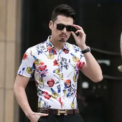 Плюс размеры рубашка для мужчин Фирменная Новинка Лето 2019 г. печати мужские повседневные рубашки короткий рукав 7XL 6XL 5XL Мужская рубашка в