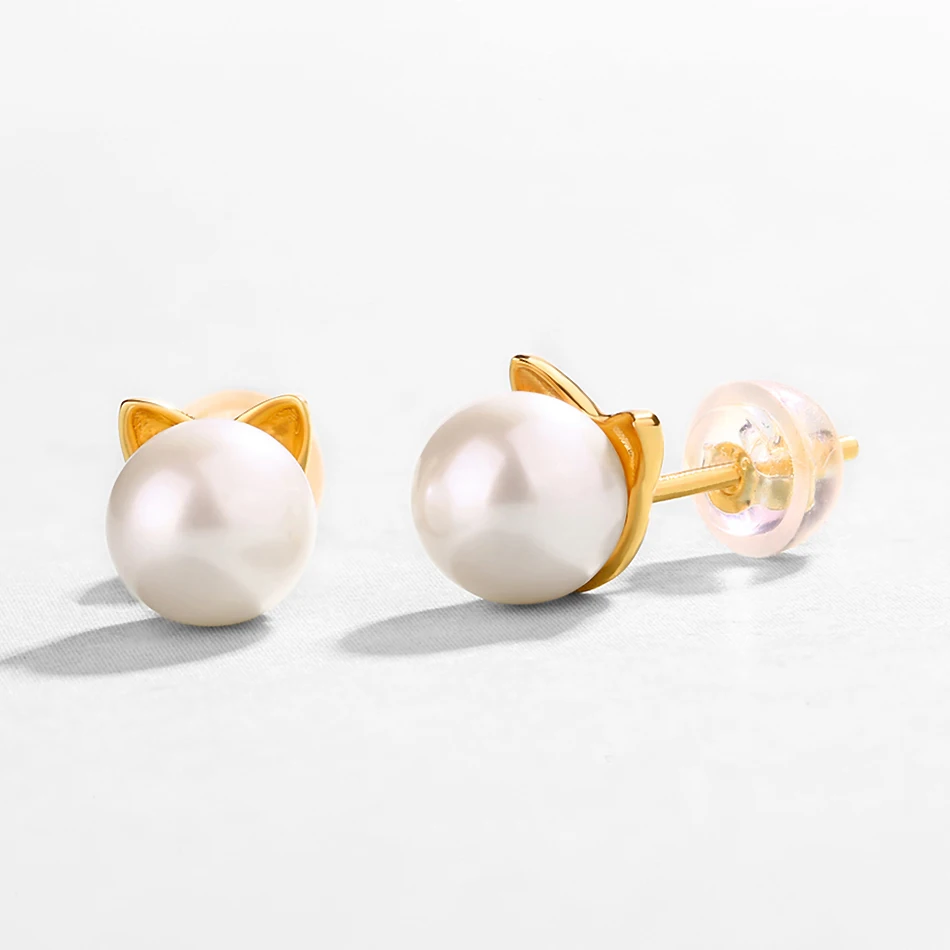 ALLNOEL Real pearl Stud Earrings For Women Solid 14K Gold Plated 925 Sterling Silver Gemstone Jewelry Cat Stud Earrings New Gift (7)