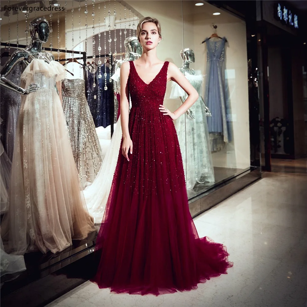 Женское вечернее платье Forevergracedress Бордовое А-силуэта с треугольным вырезом и