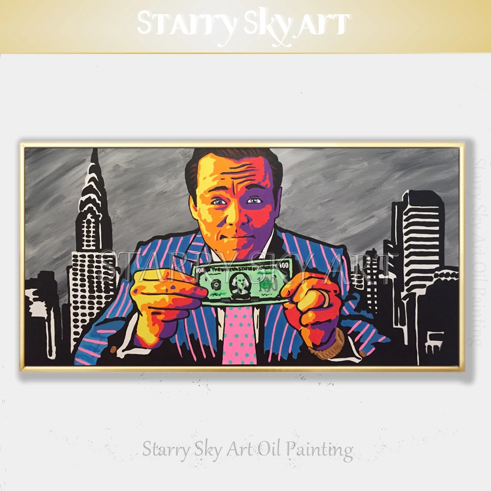 

Funny Design Painter Pure Hand-painted Man Take Dollar Oil Painting Handmade Pop Fine Art Figure and Paper Money Oil Painting