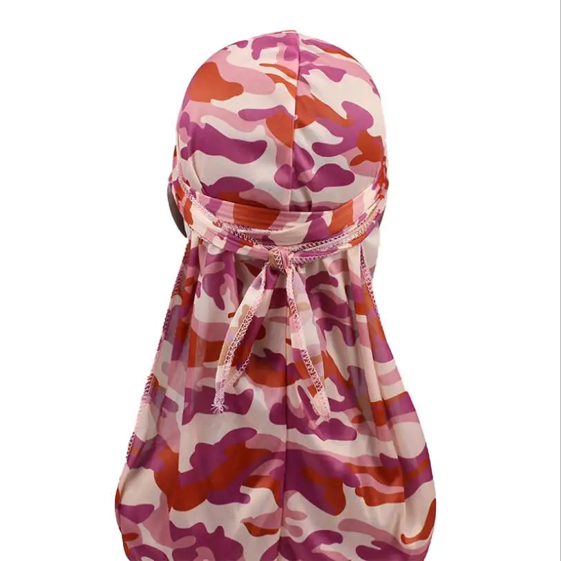 Мода г. Камуфляж для мужчин шелковистая Тюрбан печати шелковые головные уборы банданы повязка аксессуары для волос Hat волны тряпки - Цвет: Розовый