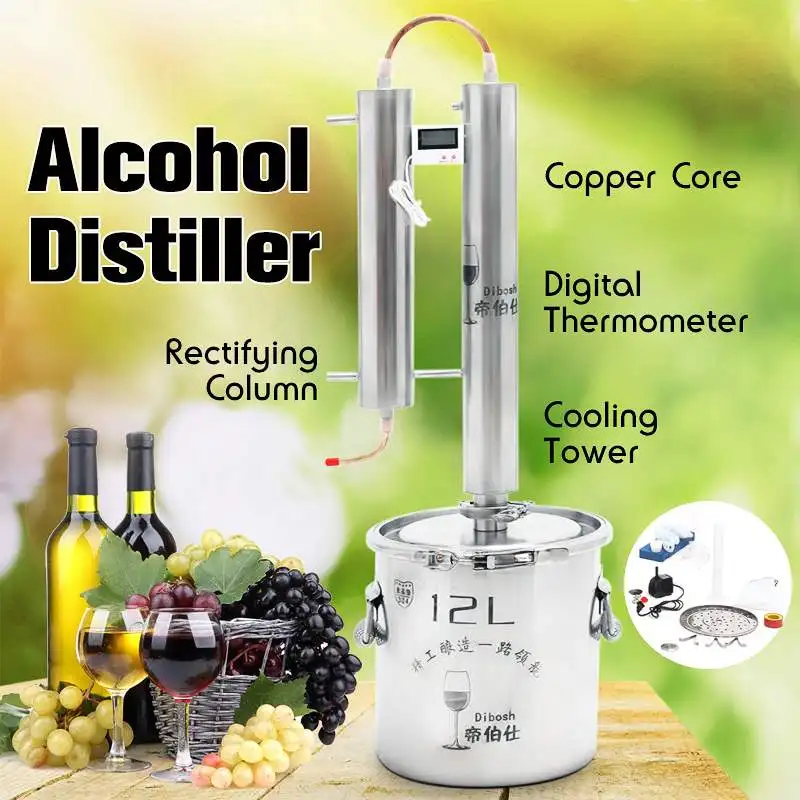 

12L Distiller Stainless Steel Moonshine Alcohol Wine Beer Water Brewing Boiler DIY Home Kitchen Brew Kit