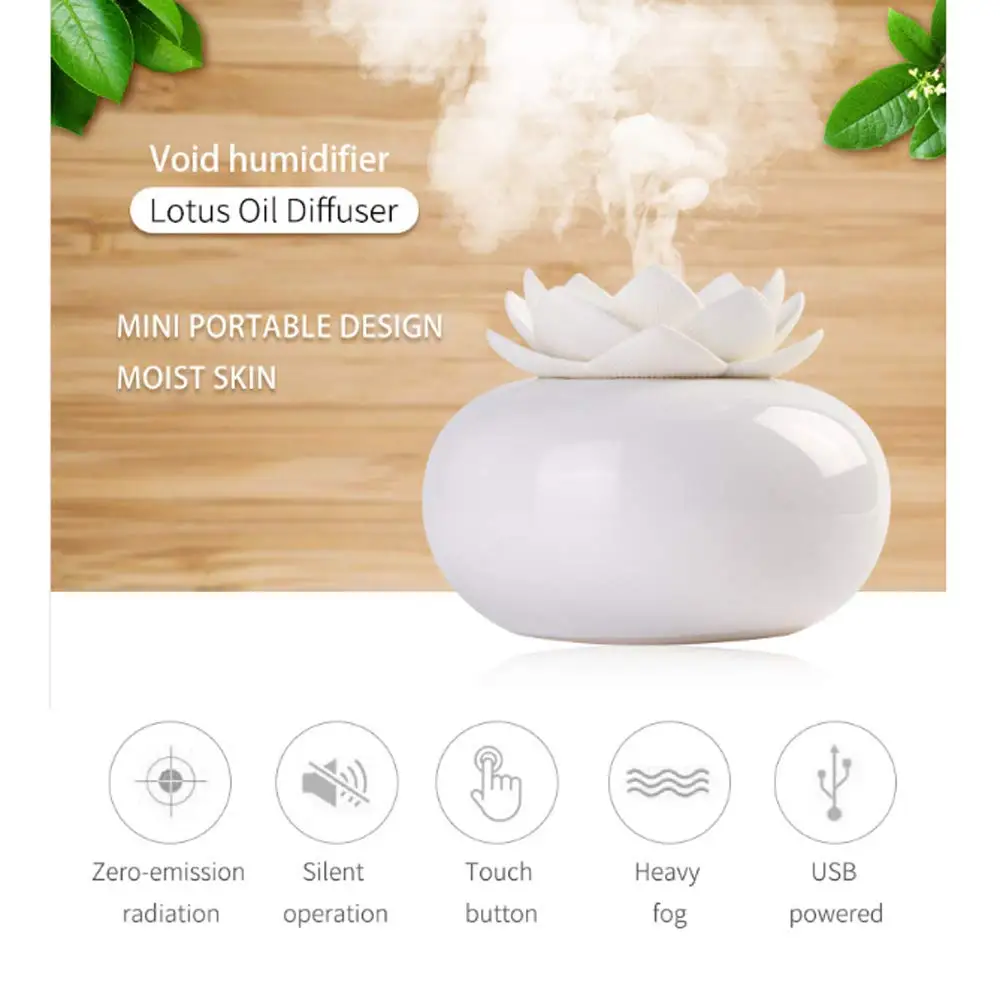 

Essential Oil Diffuser Decor Cute Lotus Mini Ceramic Home Humidifier 200mL Portable for Home Bedroom Office Travel
