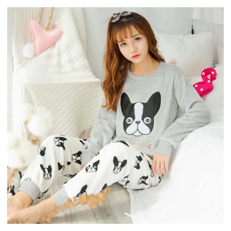 Фланелевая пижама kawaii с эффектом мопса и корги Такса Даг одежда для сна женские