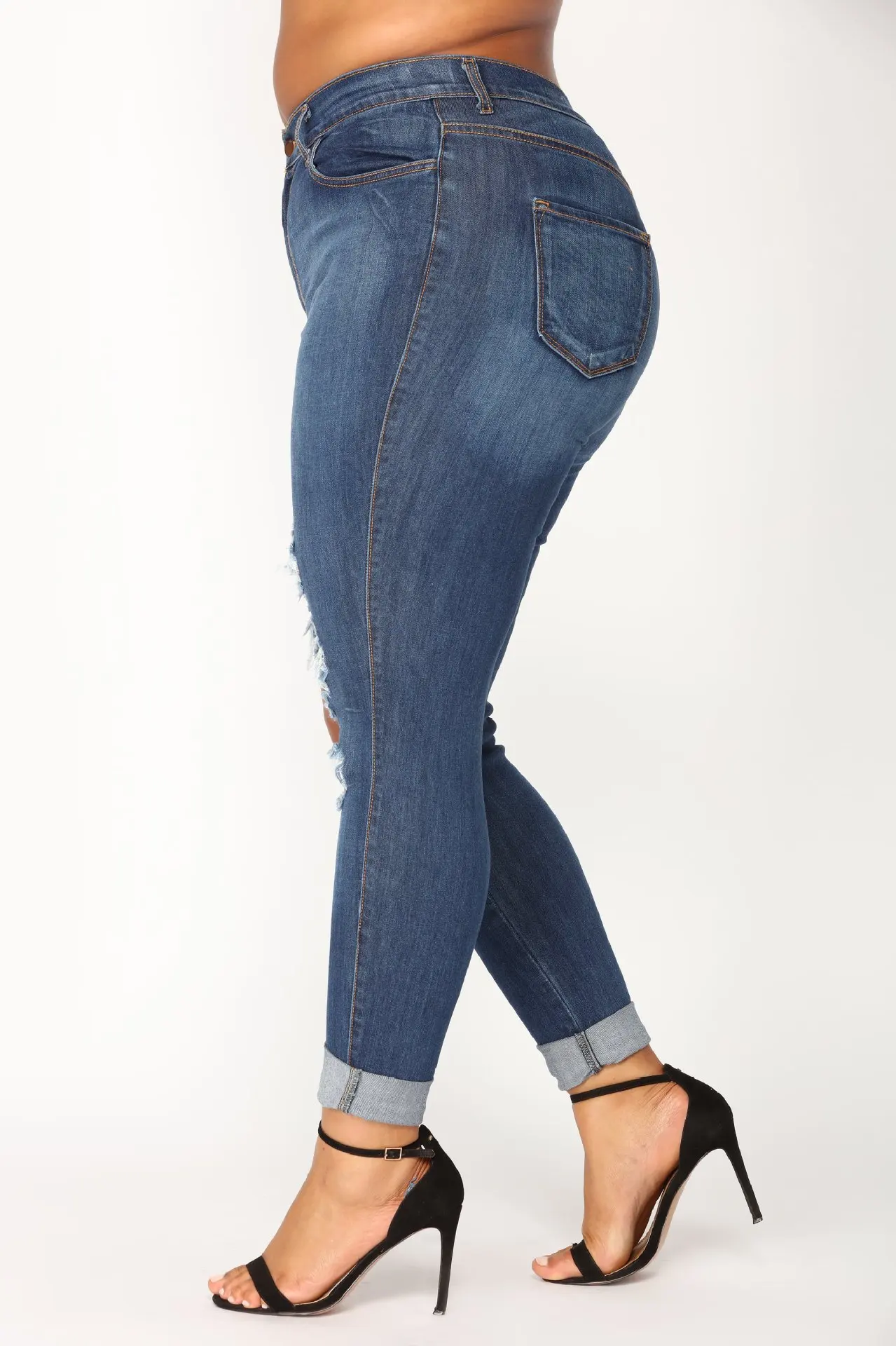 2019 Весна и лето Европа и Америка свободные плюс размер 5xl синие джинсы сексуальные брюки карандаш рваные джинсы Базовые Женские длинные