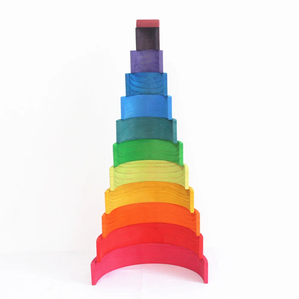  12 Pcs/Lot Baby Toys Rainbow Blocks Wooden Arcoiris Stacker Nesting Puzzle Creative Montessori Buil