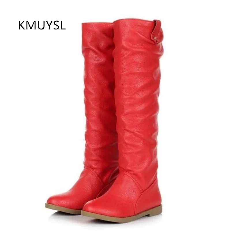 

2017 New Autumn and Winter Charms Women Flats Boots Shoes Woman Knee Boots Flat Motorcycle Women Boots