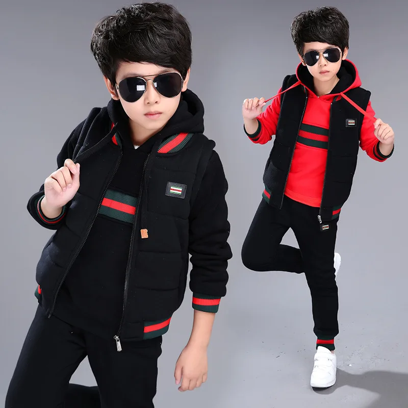 

2017 Winter Children Clothing Set 3 PCS Boys Tracksuit Girls Warm Hooded Coats+Vests+Pants Kids Sport Suit for 5-13 Year