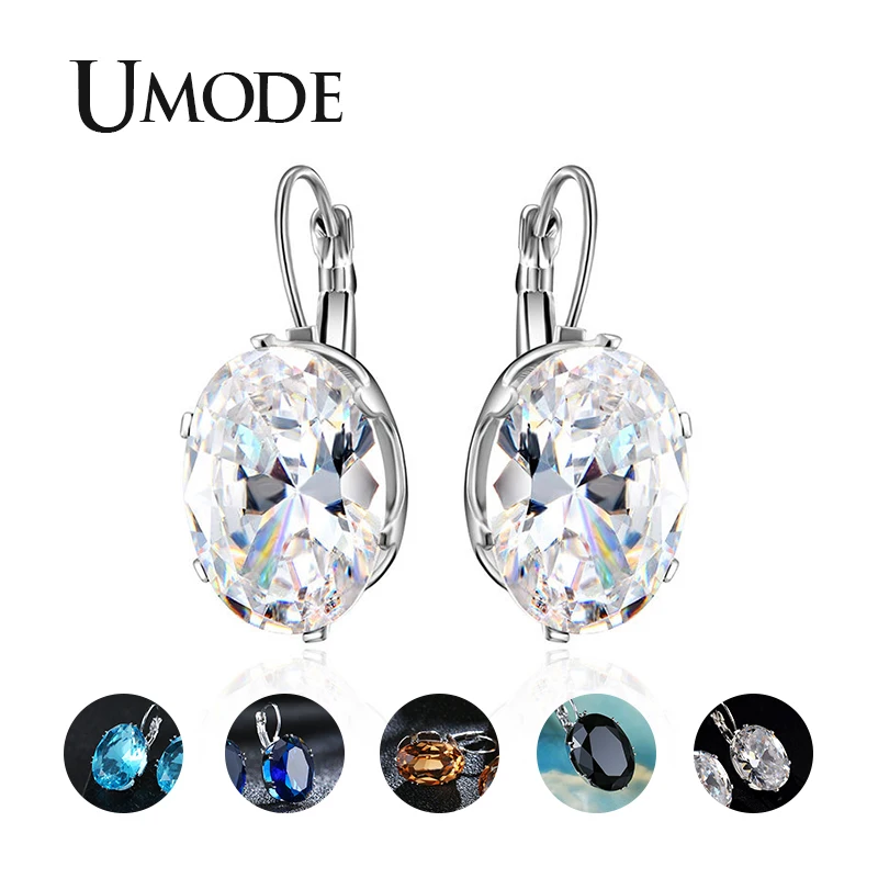 

UMODE 5 Colors Big Oval Egg Cubic Zirconia Hoop Earrings for Women Fashion CZ Indian Wedding Bride Earrings Girls Jewelry UE0580