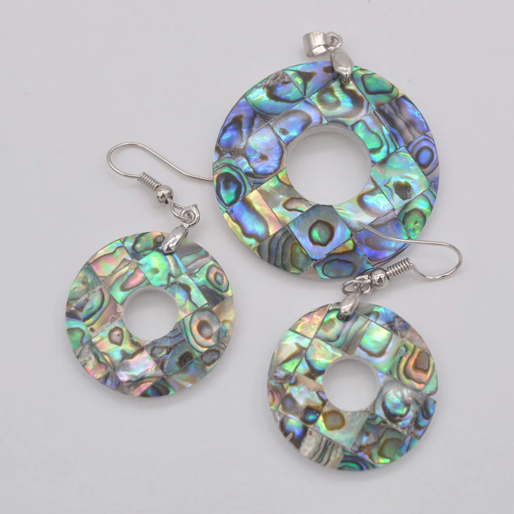New Zealand Abalone Shell Round Pendant Earrings Set Fashion Jewelry