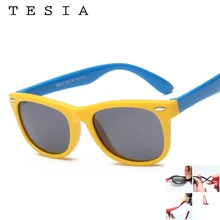 TESIA Quality Kids Sunglasses Girls Boys Polarized Sun Glasses Flexible Slicone Eyewear Frames Square Rivet Oculos Infantil S802