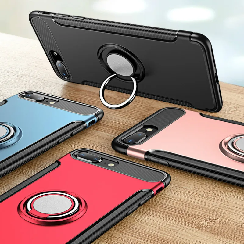 

Luxury Shockproof Case for iPhone 7 6 6s 8 Plus X Xs Max XR Silicone Back Cover With Magnetic Metal Phone Ring Stand holder Case