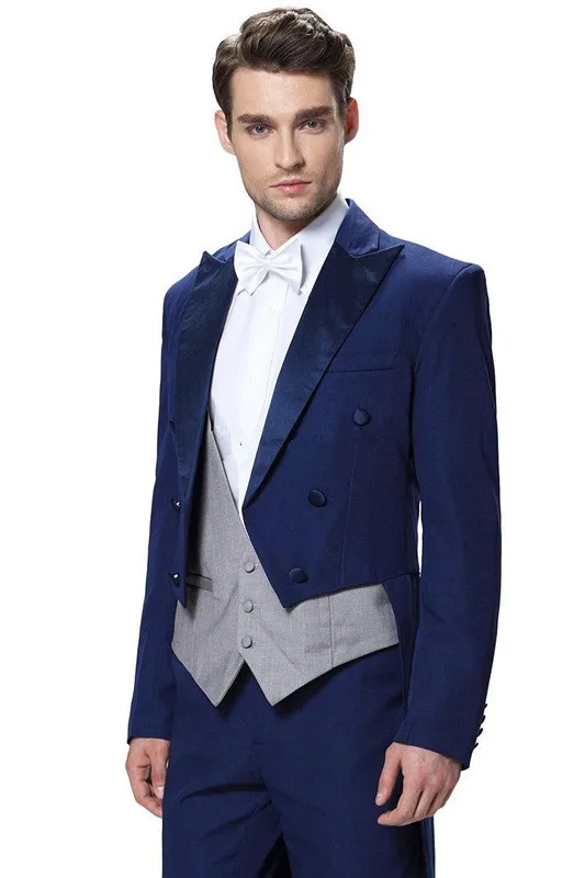 Royal Blue Smoking Con Giacca Lunga Su Misura Prom Abiti Sposo Abiti Da  Sposa (Jacket + Pants + Vest + Tie)|blue tuxedo|royal blue tuxedowedding  suit - AliExpress