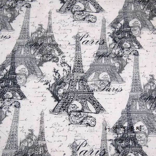 

105X100cm White Background Gray Paris Eiffel Tower Cotton Fabric for Table Cloth Curtain Hometextile Patchwork-AFCK297