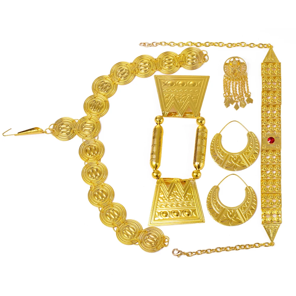 Goedkoop Ethlyn 2019 Nieuwste Goud Kleur Red Stone Vrouwen Eritrean Ethiopische Traditionele Bruiloft Sieraden Sets S112
