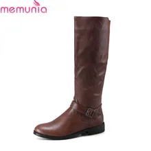 MEMUNIA/Новое поступление года; короткие плюшевые сапоги до колена из искусственной кожи с круглым носком; сезон осень-зима модные сапоги на молнии с пряжкой модельные туфли