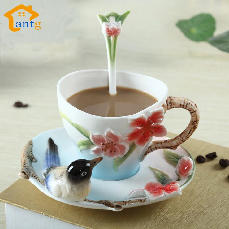 Coffee Mugs The Magpies Colored Enamel Porcelain Coffee Cup Creative Wedding gift set to marry a birthday present Coffee Mugs The Magpies Colored Enamel Porcelain Coffee Cup Creative Wedding gift set to marry a birthday present
