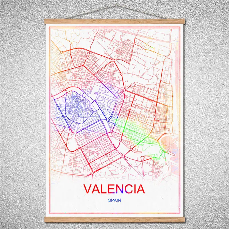 VALENCIA World map Modern CanvasWith Frame City poster Abstract print