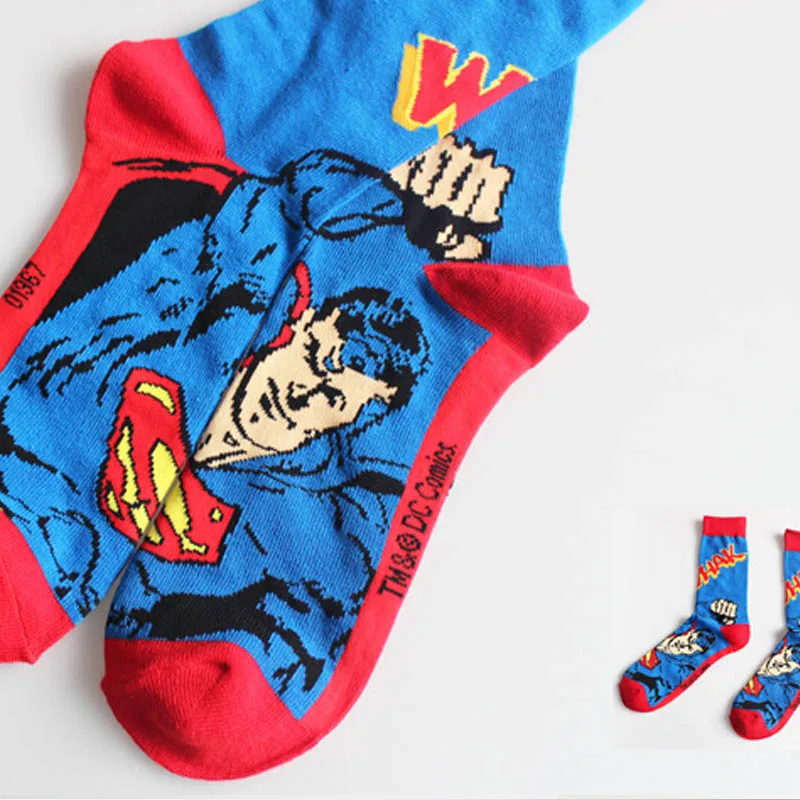 Герой комиксов Marvel Гольфы Железный человек Капитан Америка Халк Бэтмен Супермен Спайдермен мультфильм шаблон Повседневные носки