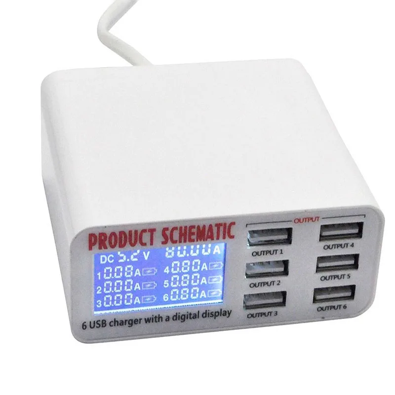 Универсальное быстрое зарядное устройство с 6 портами USB портативное ЖК-дисплеем