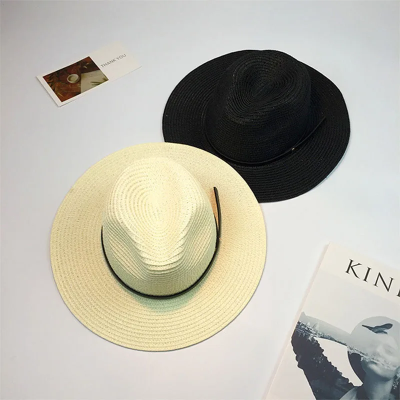 Шляпа женская летняя Классическая Панама с черным поясом от солнца|beach hats for