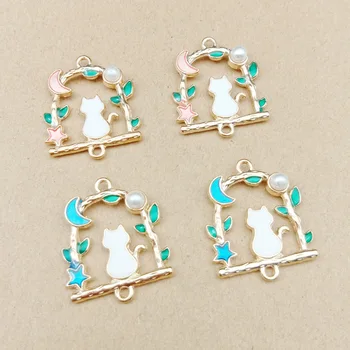 

10pcs 22x27mm enamel cat charm for jewelry making and crafting fashion earring charms enamel cat connector