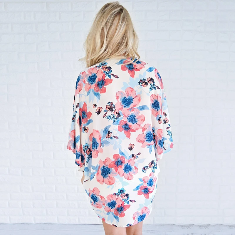 SHIBEVER принт Для женщин блузка рубашка Boho кимоно кардиган осень лето Шифоновая