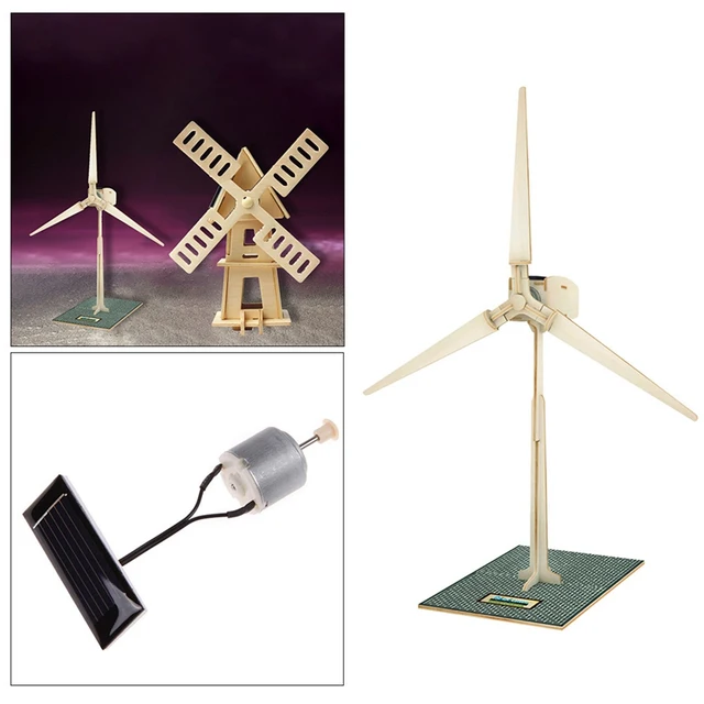 New Arriveal Wooden Solar Energy 3D Powered Windmill DIY Puzzle Jigsaw Building Block