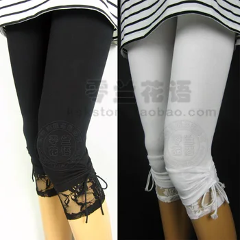 

Summer thin elastic lace bow 100% pure cotton capris legging female casual big size cotton leggings