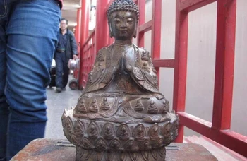 

12 Tibetan Buddhism Temple Old Bronze Copper Tathagata Sakyamuni Buddha Statue