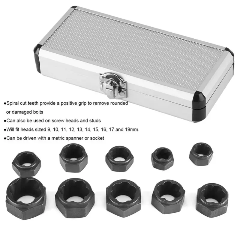 

Portable 10pcs Damaged Nuts Bolts Remover Stud bolt Extractor Set Locking Socket Hand Tools Set new