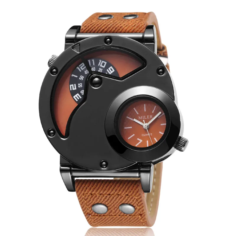  MILER Creative Unique Military Men Watch Multiple Time Zone Leather Strap Sports Quartz-Watch Mens 