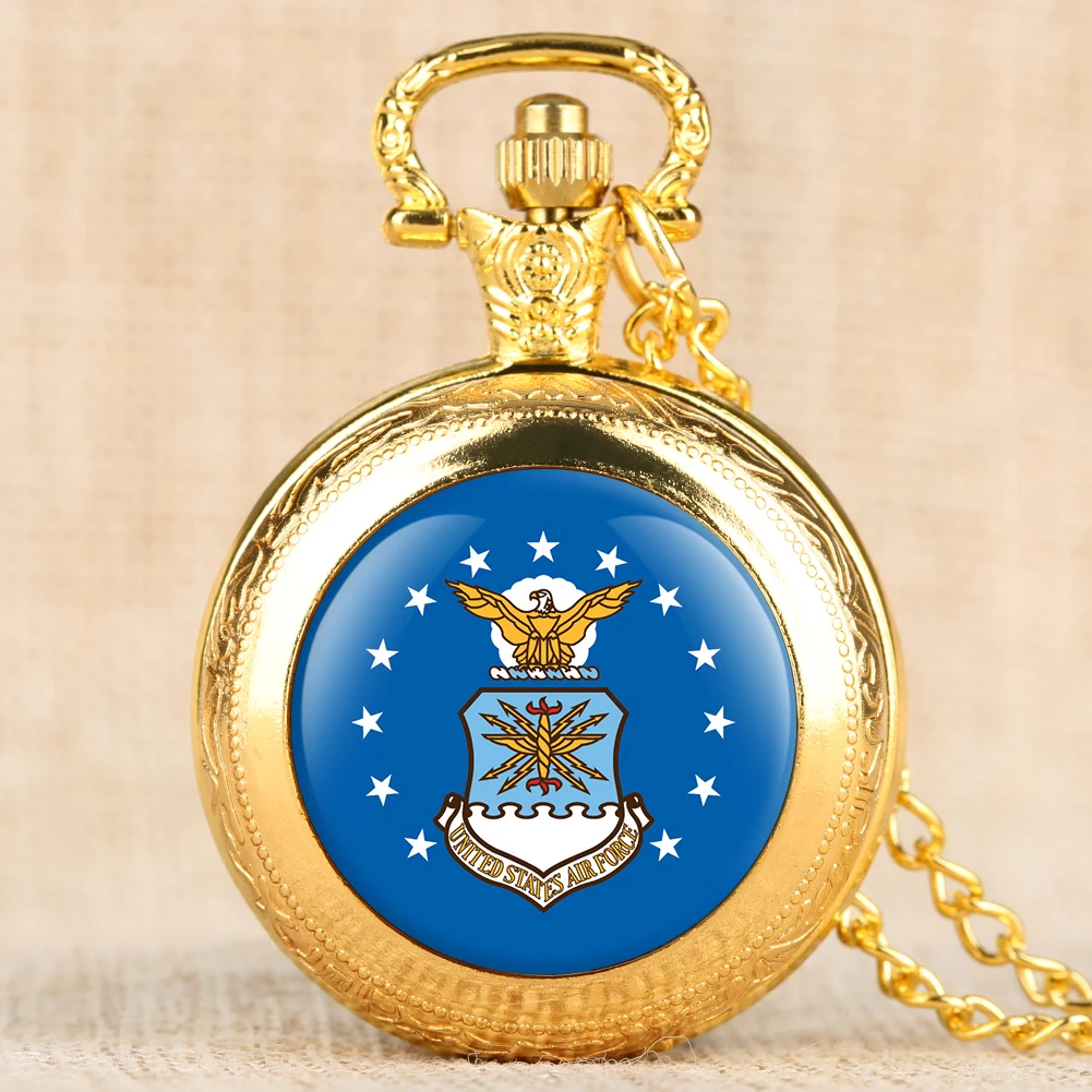 Retro Mens Pocket Watch Eagle Blue Design Pocket Watch for Boy Quartz Arabic Number Watches for Teenager - Цвет: Gold