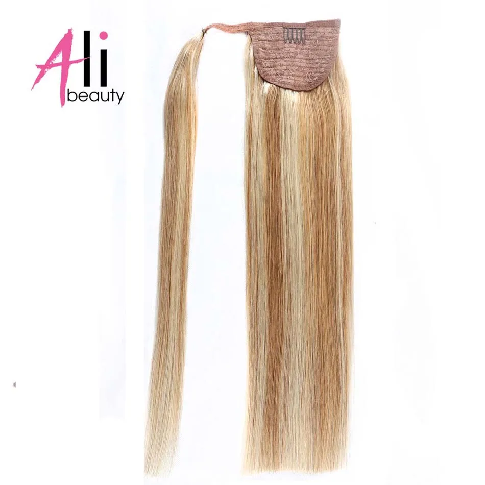 Ali-beauty человеческие волосы конский хвост 1" 60 г 18" 80 г 2" 100 г 24" 120 г обертывание вокруг конского хвоста Remy человеческие волосы для наращивания - Цвет: P27/613