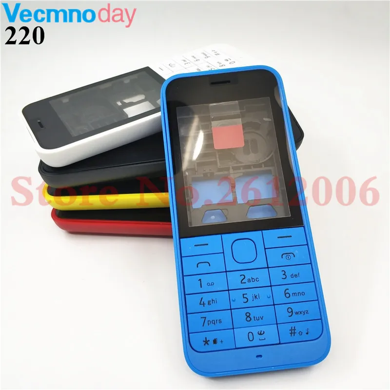

New High Quality Front Middle Frame Back cover Battery Cover For Nokia 220 Full Housing Cover Case +English Keypad+Logo