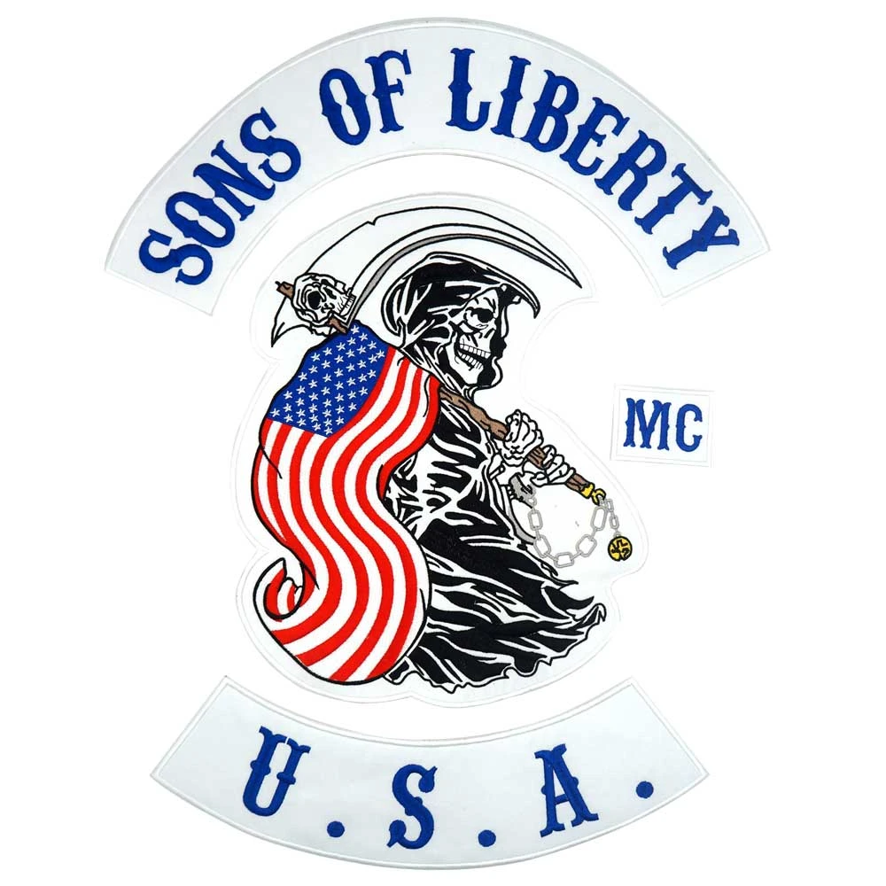 SON OF LIBERTY USA Bordir Label Jahit Punk Biker Patch Pakaian Stiker Pakaian Aksesori Lencana 4 Buah/Lot