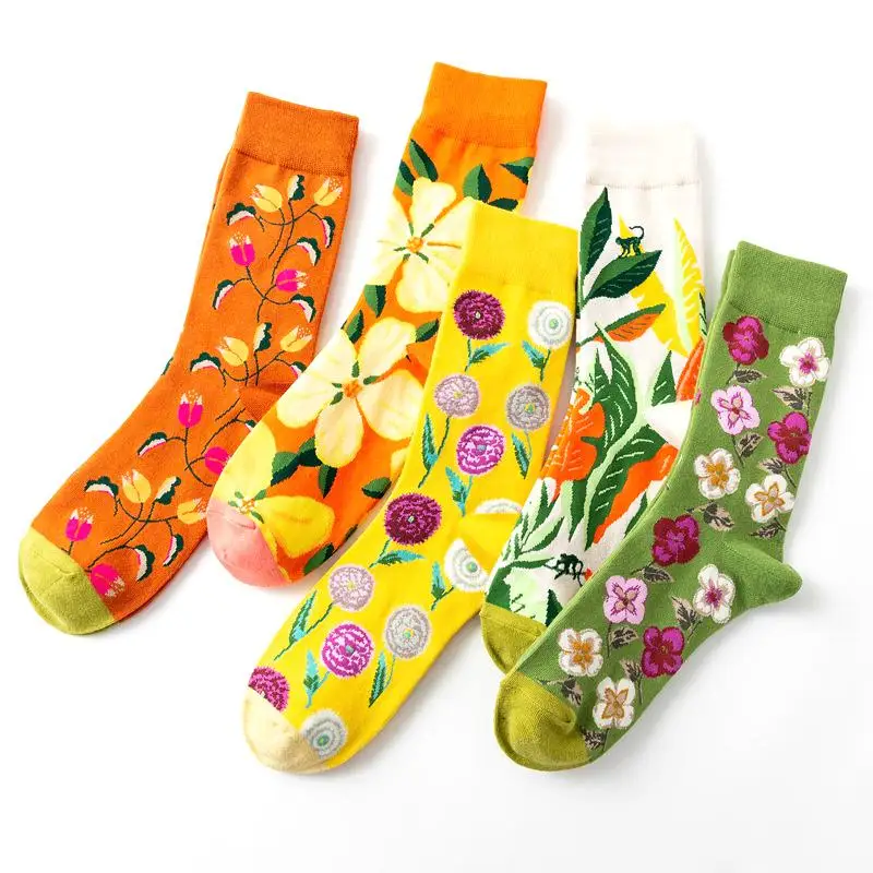 Новые женские разноцветные хлопковые Модные Повседневные носки в стиле Харадзюку С мультяшным котенком и цветочным узором, 5 пар - Цвет: s10