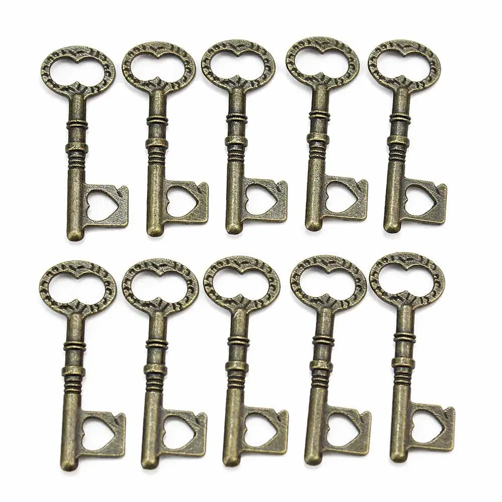 10pcs Antique Bronze Tone Love Heart Design Key Charms Pendants Fit Vintage Necklace Jewelry